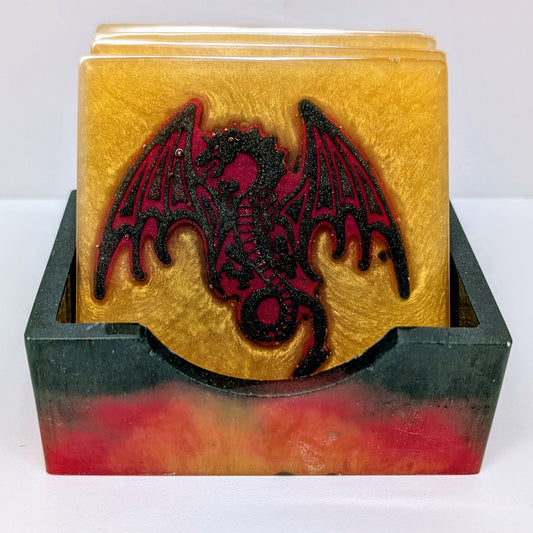 Coaster Set - Green Red Dragons