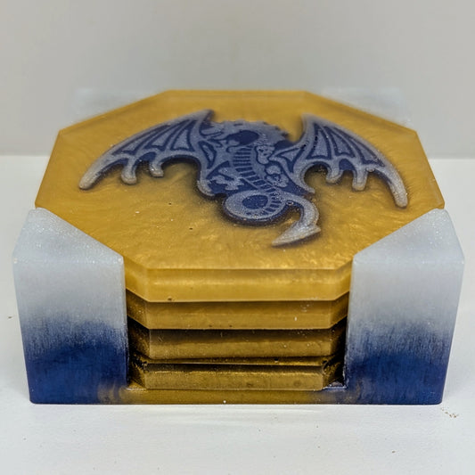 Coaster Set - White Blue Dragons